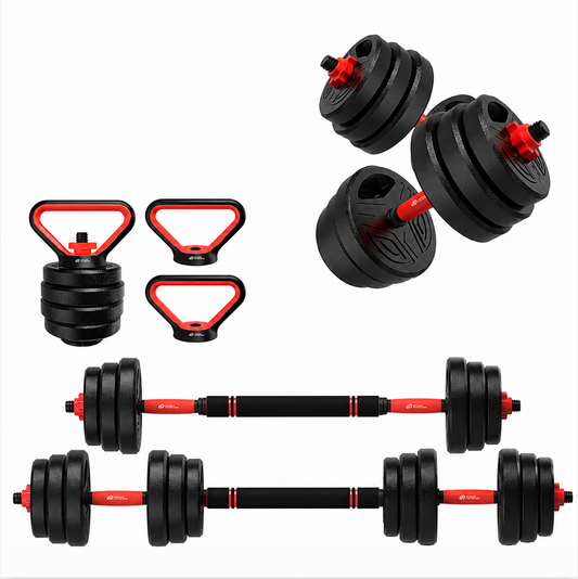 3-in-1 Dumbbells Set 20 kg Adjustable Dumbbells with Extra Barbell Bar Plastic-Coated Weight Plates Fitness Exercise Home Gym