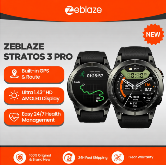 Zeblaze Stratos 3 PRO GPS Smart Watch 1.43” HD AMOLED Display Built-in GPS Bluetooth Phone Calls Sports Smartwatch