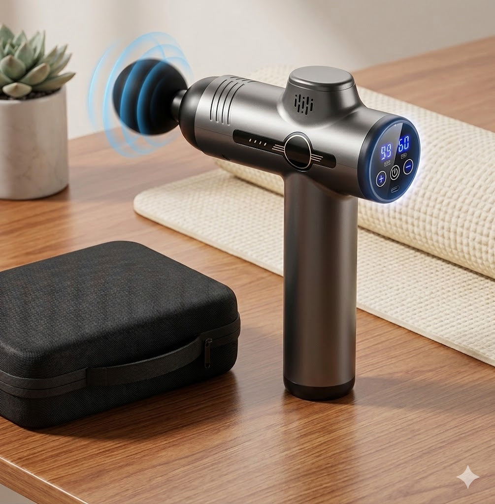 Portable Fascial Massage Gun Electric Percussion Pistol Massager Body Relaxation With LED Touch Screen 4Replaceable Massage Head