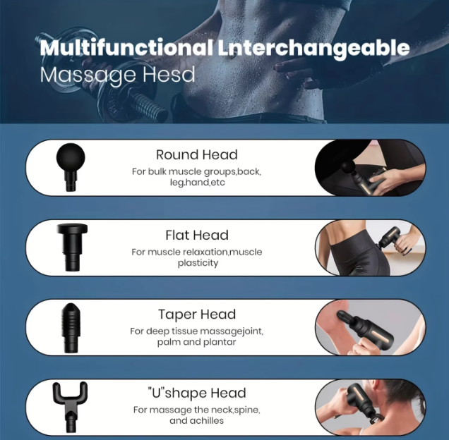 Portable Fascial Massage Gun Electric Percussion Pistol Massager Body Relaxation With LED Touch Screen 4Replaceable Massage Head