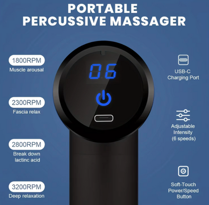Portable Fascial Massage Gun Electric Percussion Pistol Massager Body Relaxation With LED Touch Screen 4Replaceable Massage Head