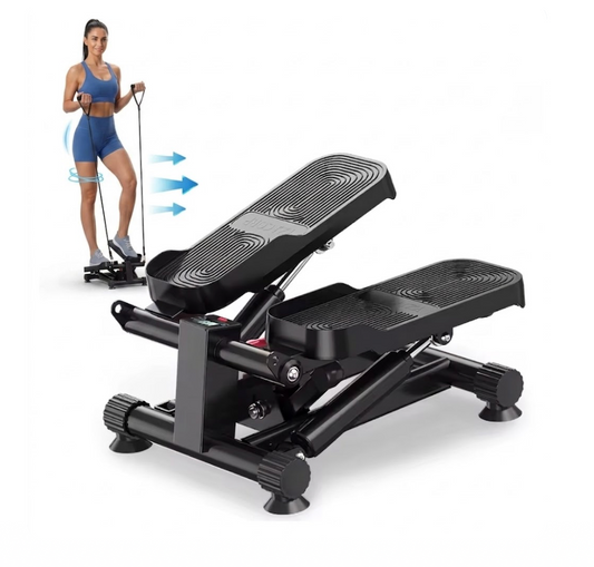 Mini Stepper for Exercise Low-Impact Stair Step Cardio Equipment with Resistance Bands Optional Twist Motion Stepper